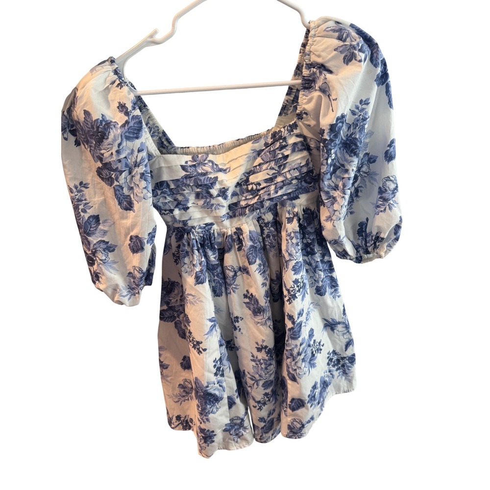 Abercrombie & Fitch Blue Floral Puff Sleeve Mini Dress Smocked Back Toile XS